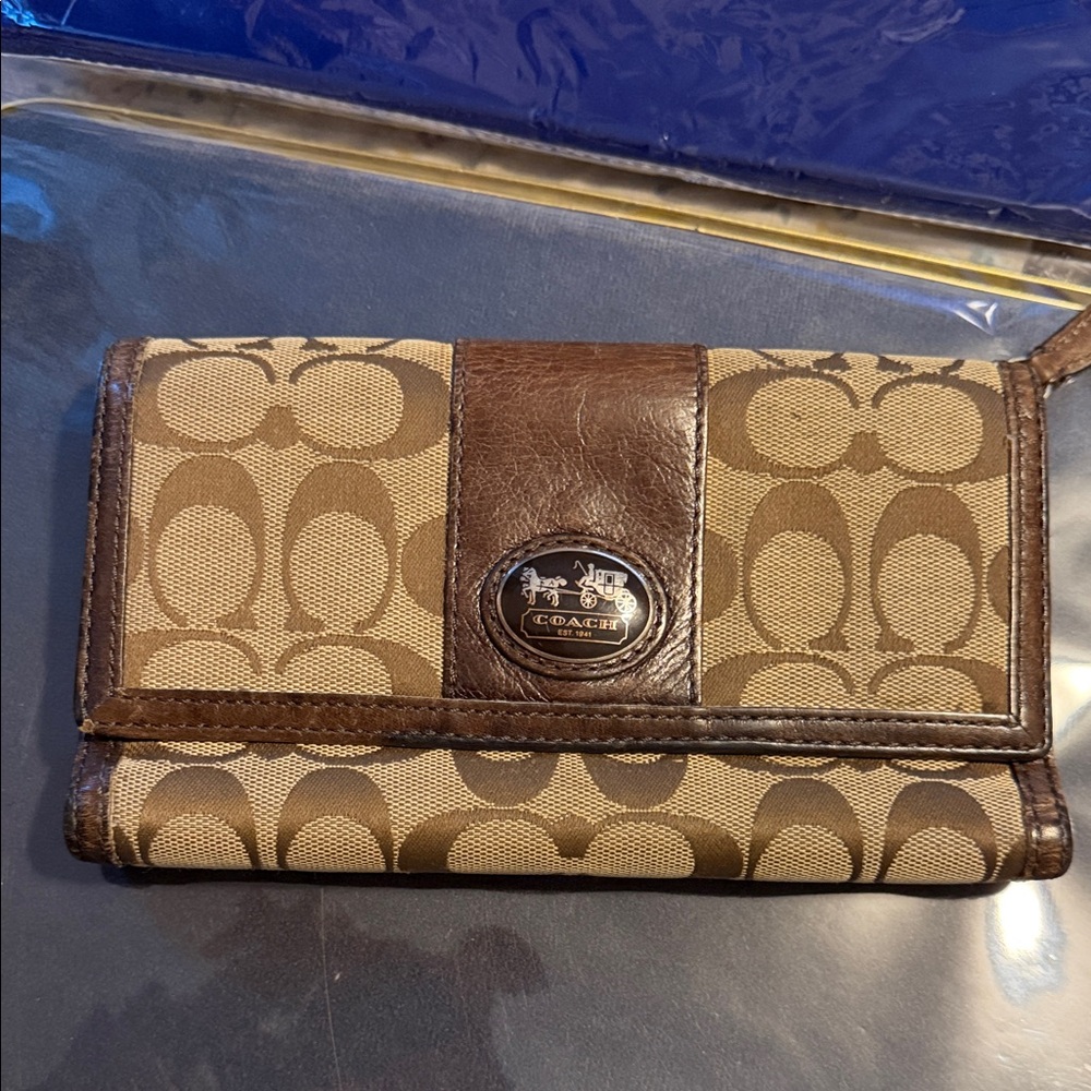 Coach Signature Brown and Tan Wallet